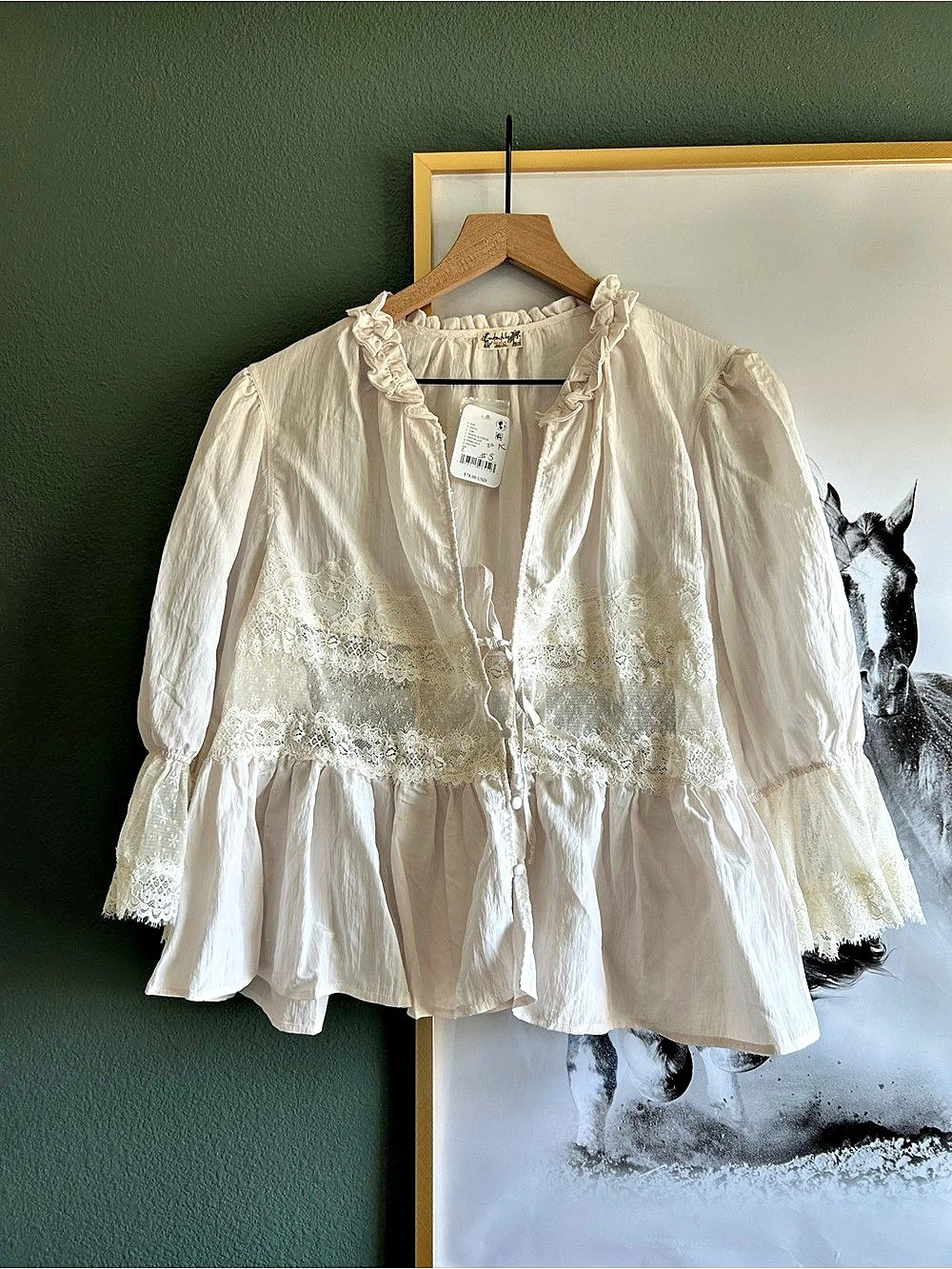 Free People NWT Forever Young Bed Jacket Lace Blouse White Size L